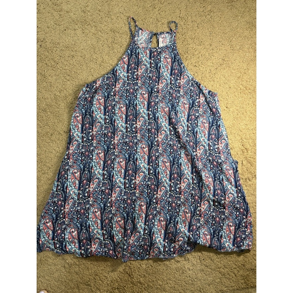 American Eagle Women's‎ Medium Boho Mini Dress Pockets Halter Blue Paisley